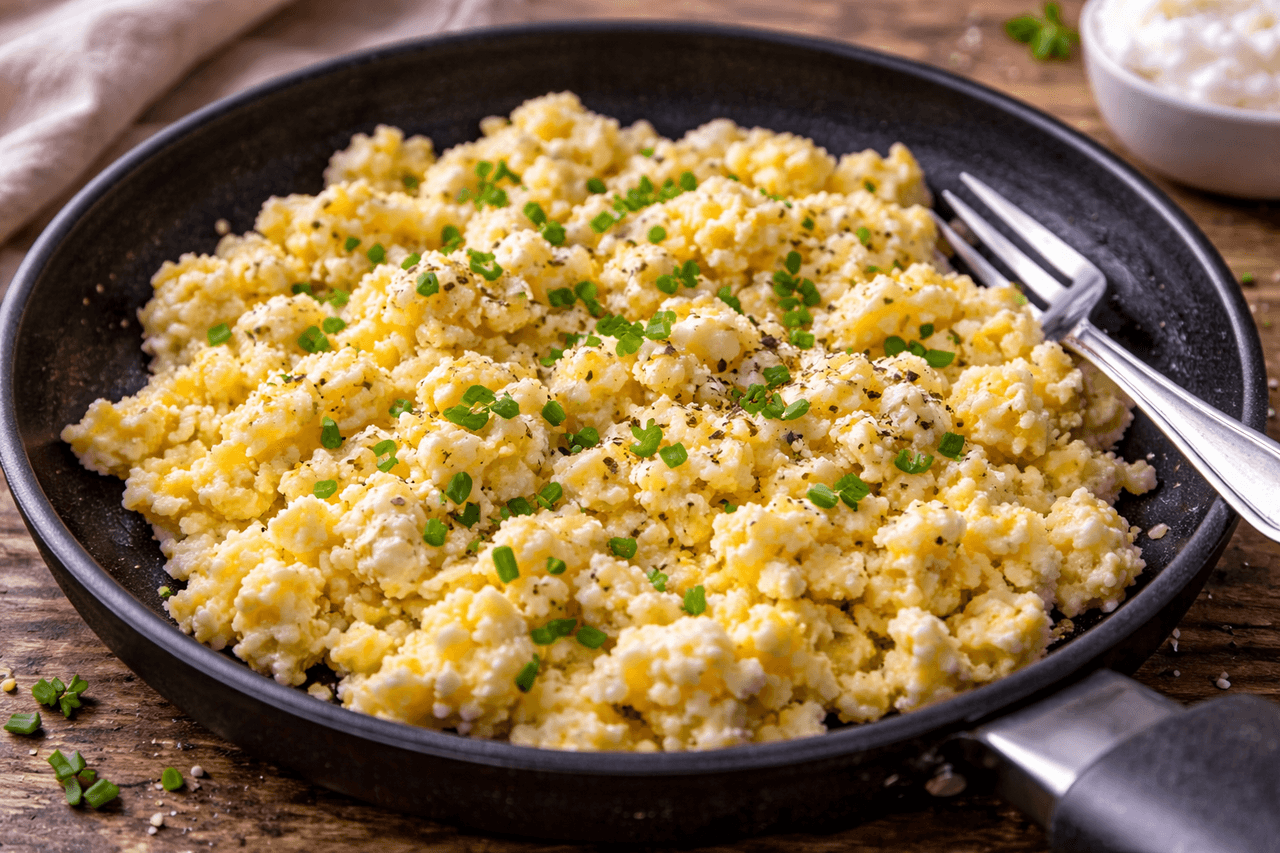 Hüttenkäse-Rührei (Cottage Cheese Scramble) - High Protein Rezept von Fitness Küche