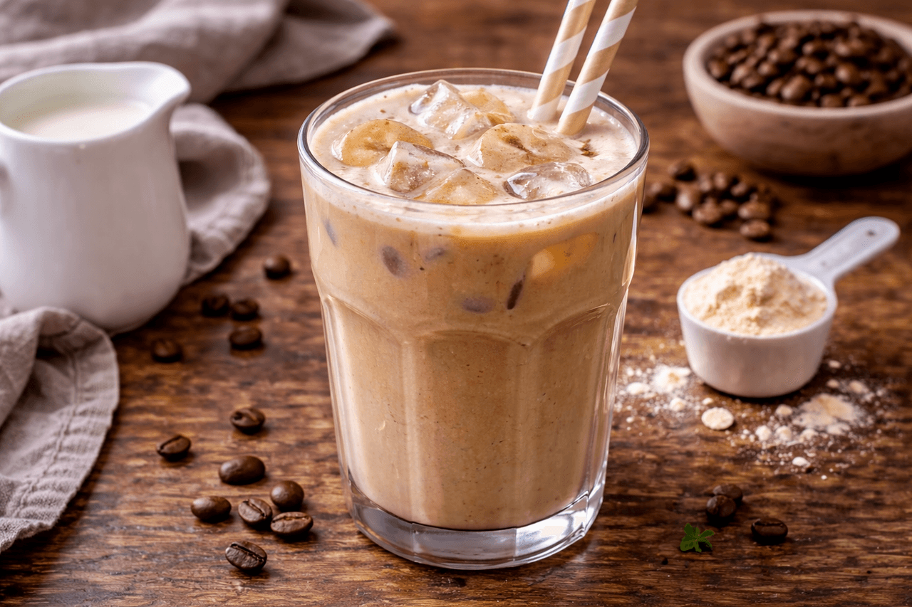 Iced Protein Coffee mit Milch & Whey - High Protein Rezept von Fitness Küche