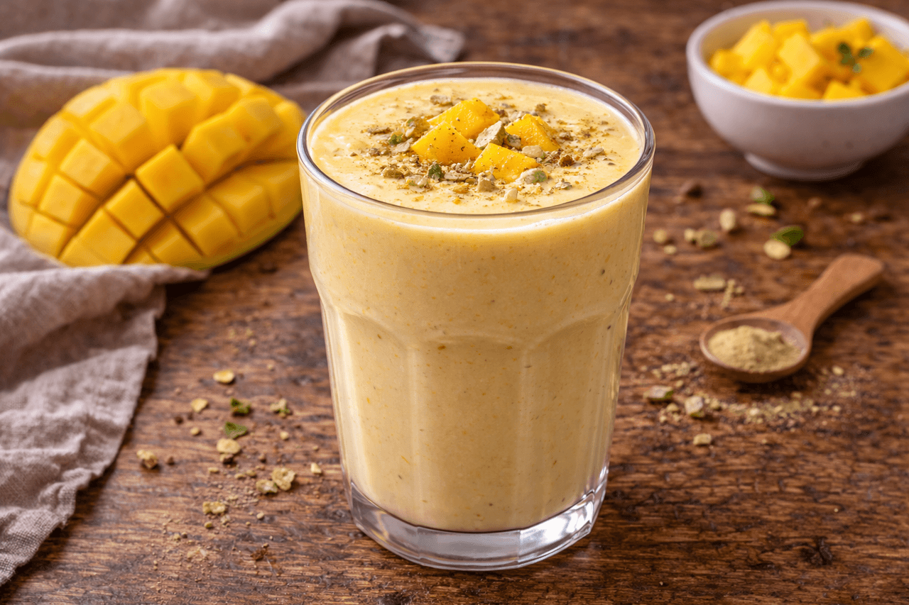 High Protein Mango-Lassi mit Skyr - High Protein Rezept von Fitness Küche