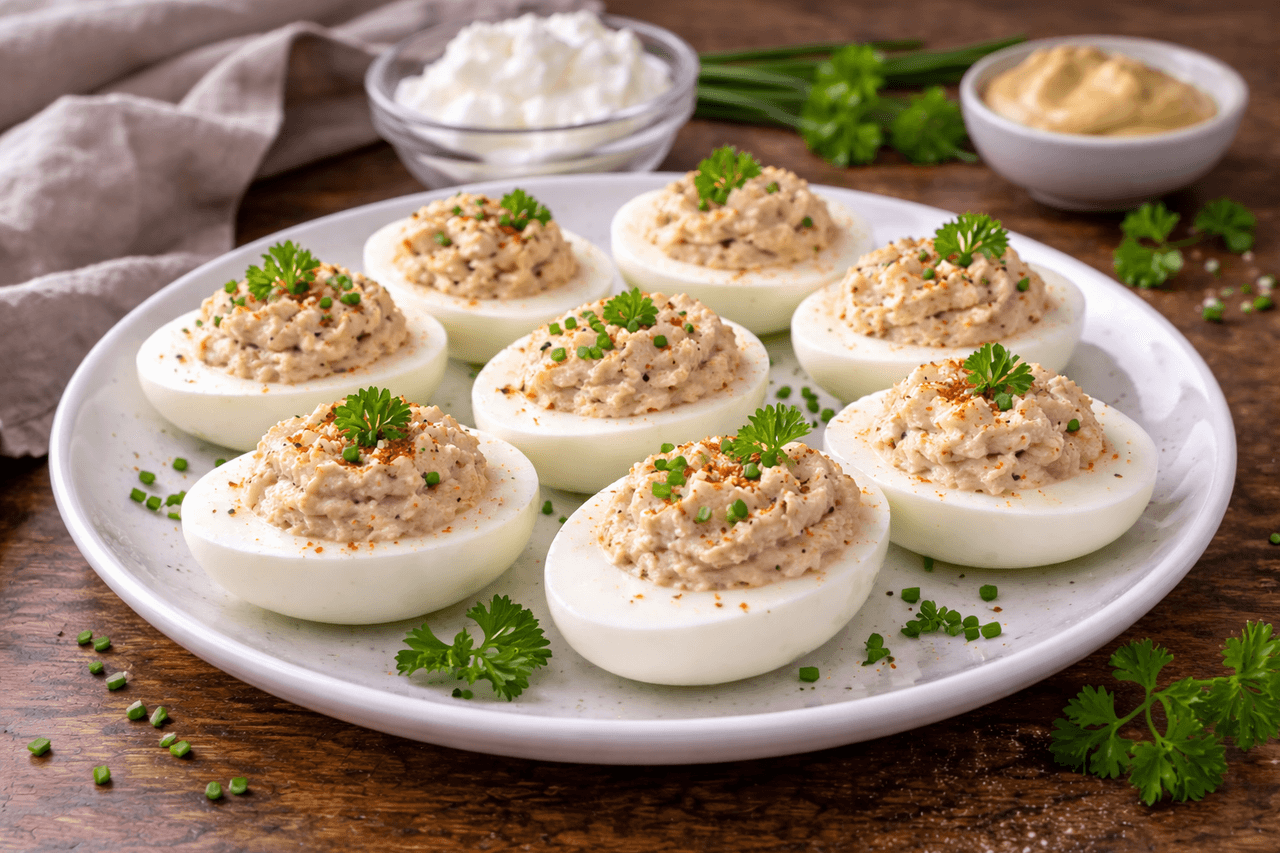 High Protein Gefüllte Eier mit Thunfischcreme - High Protein Rezept von Fitness Küche