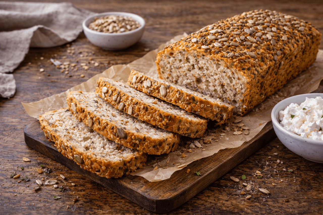 High Protein Quarkbrot mit Körnern - High Protein Rezept von Fitness Küche