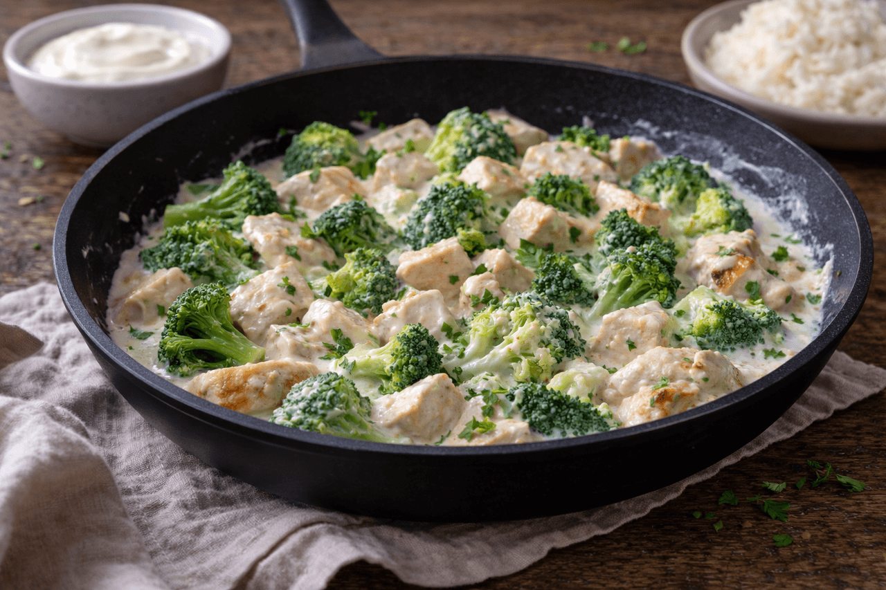 High Protein Hähnchenbrust mit Brokkoli in Joghurtsauce - Saftige Hähnchenbrust mit Brokkoli in einer leichten Joghurtsauce – ein klassisches, proteinreiches Mittagessen. - Fitness Küche Rezept mit Nährwertberechnung