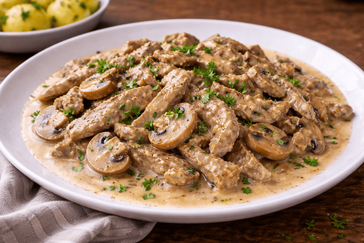 High Protein Zürcher Geschnetzeltes - High Protein Rezept von Fitness Küche