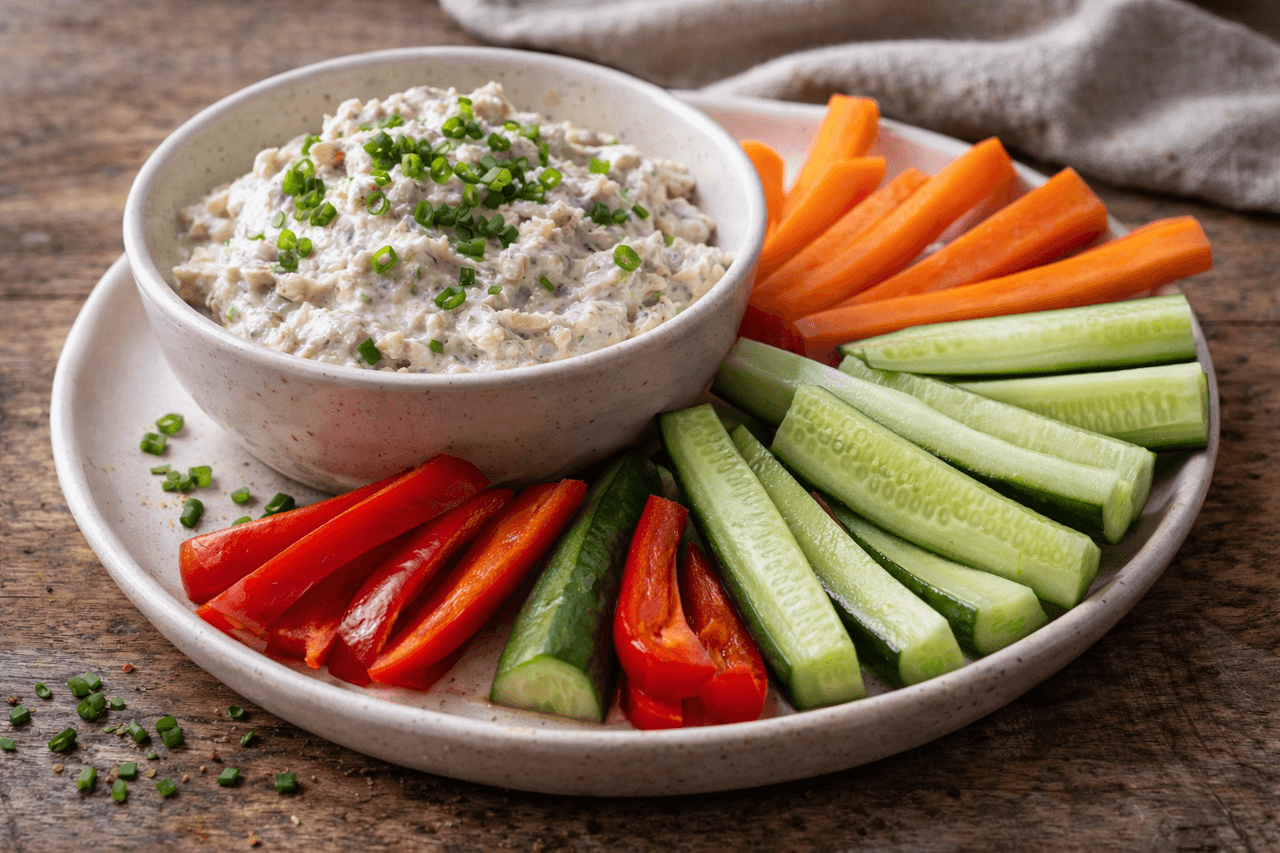 High Protein Thunfisch-Quark-Dip mit Rohkost - High Protein Rezept von Fitness Küche