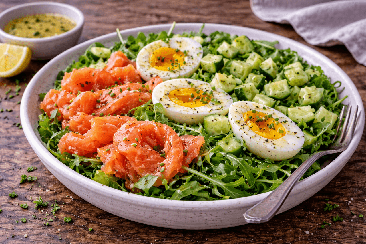Low Carb Frühstücks-Salat mit Lachs & Ei - High Protein Rezept von Fitness Küche