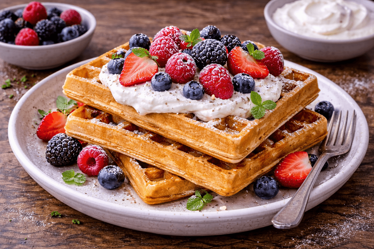 Protein-Waffeln mit Quark & Beeren - High Protein Rezept von Fitness Küche