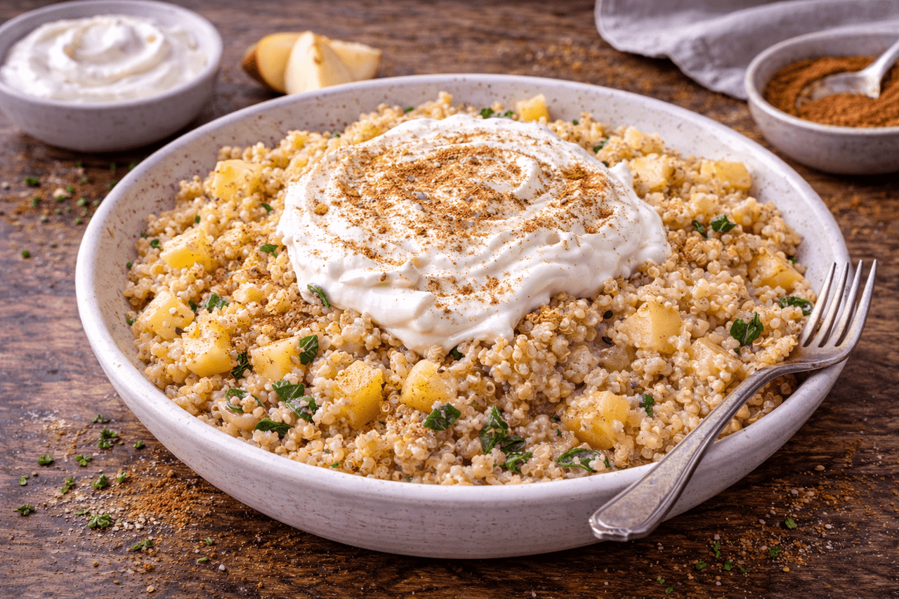 High Protein Frühstücks-Quinoa mit Apfel & Zimt - High Protein Rezept von Fitness Küche