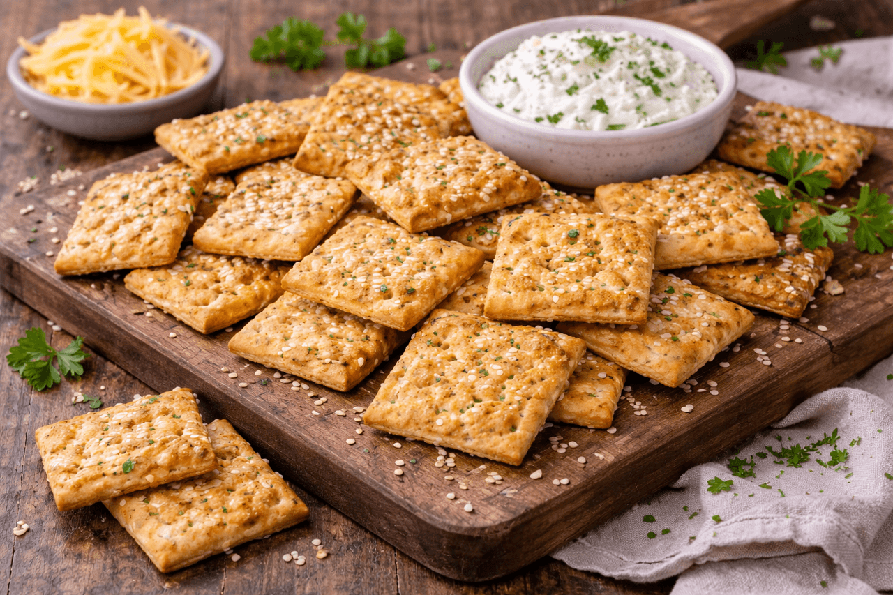 High Protein Quark-Käse-Cracker (Ofen) mit Sesam - High Protein Rezept von Fitness Küche