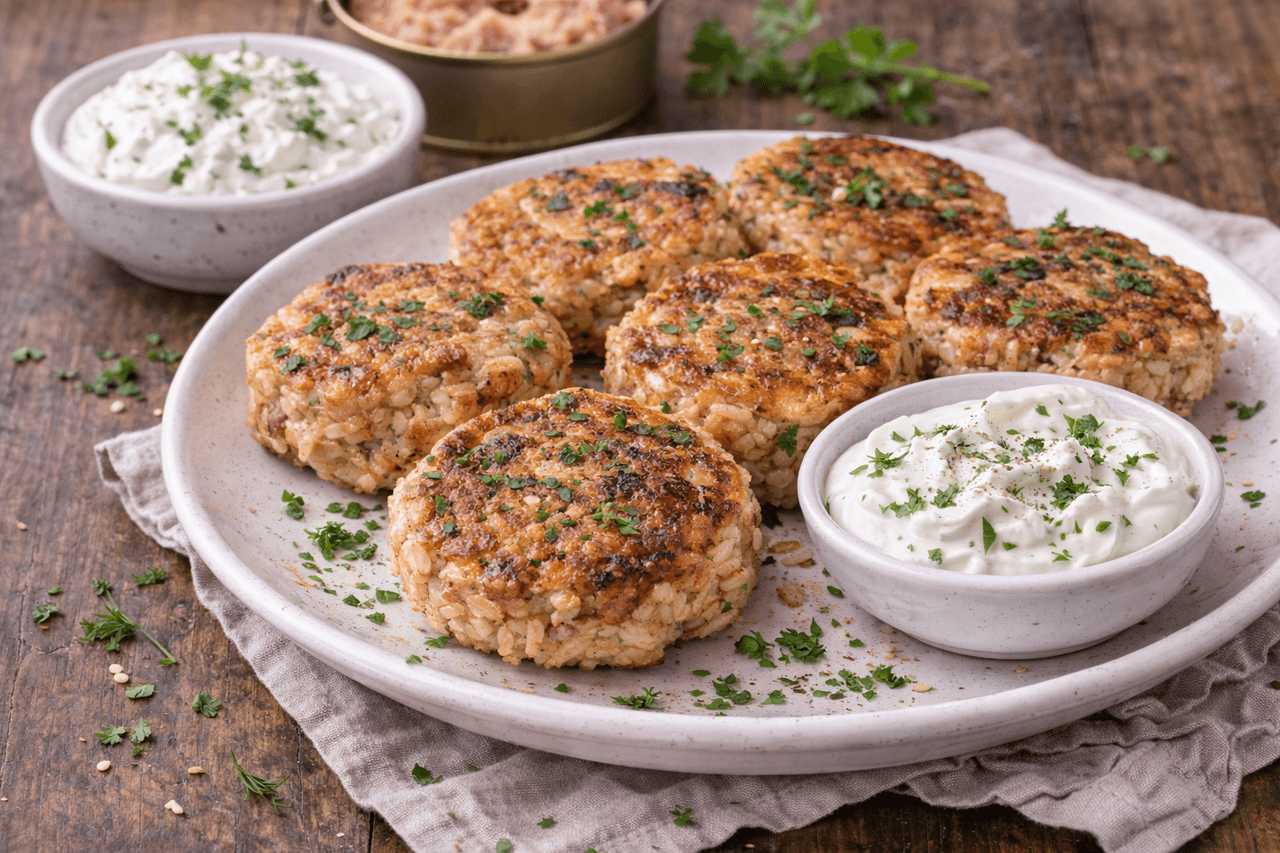 High Protein Thunfisch-Reis-Cakes aus der Pfanne - High Protein Rezept von Fitness Küche