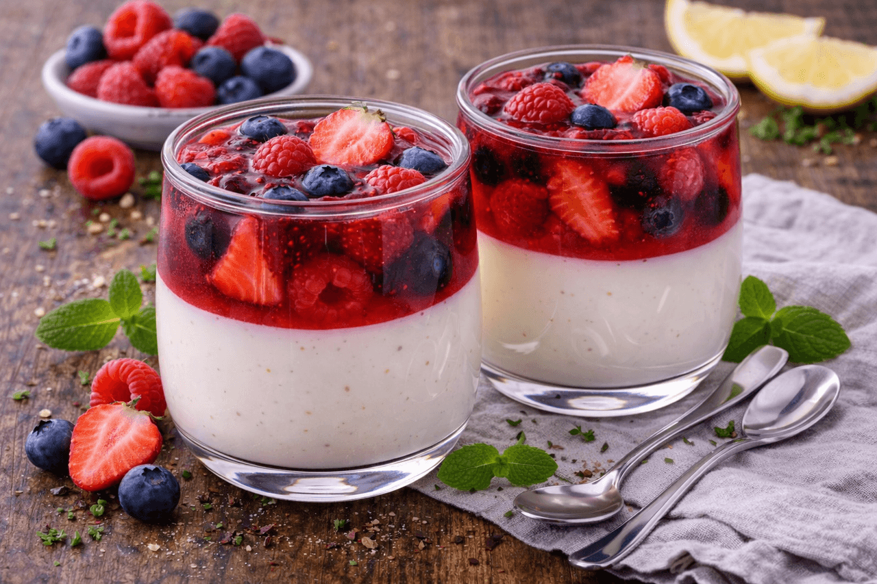 Low Carb Beeren-Joghurt-Gelee im Glas - High Protein Rezept von Fitness Küche