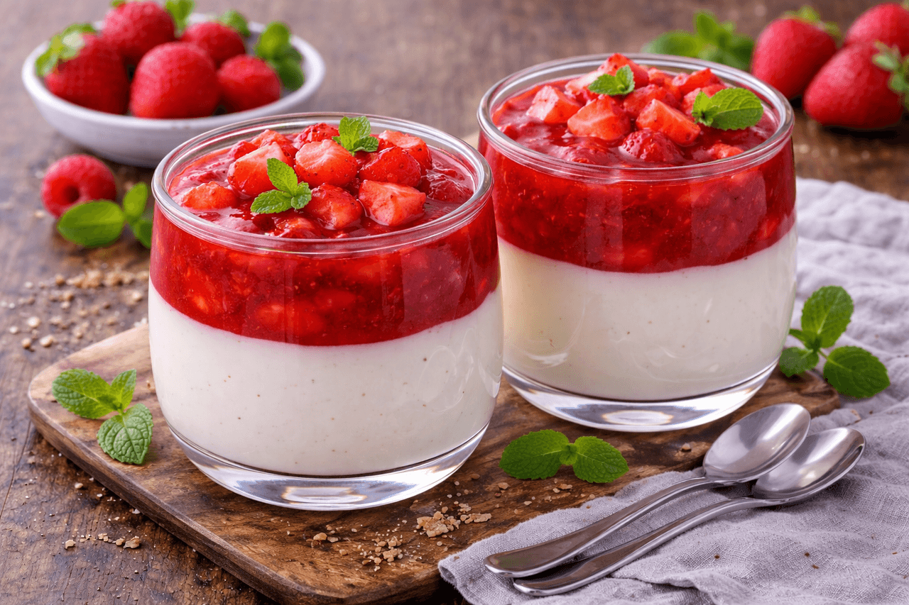 High Protein Vanille-Quark-Creme mit Erdbeersauce - High Protein Rezept von Fitness Küche
