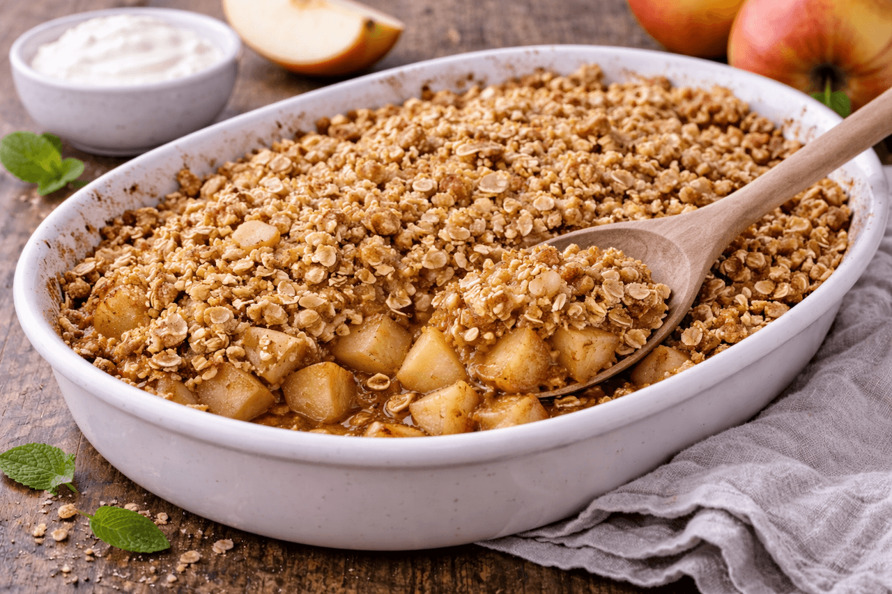 Ofen-Apfel-Crumble light mit Haferflocken - High Protein Rezept von Fitness Küche