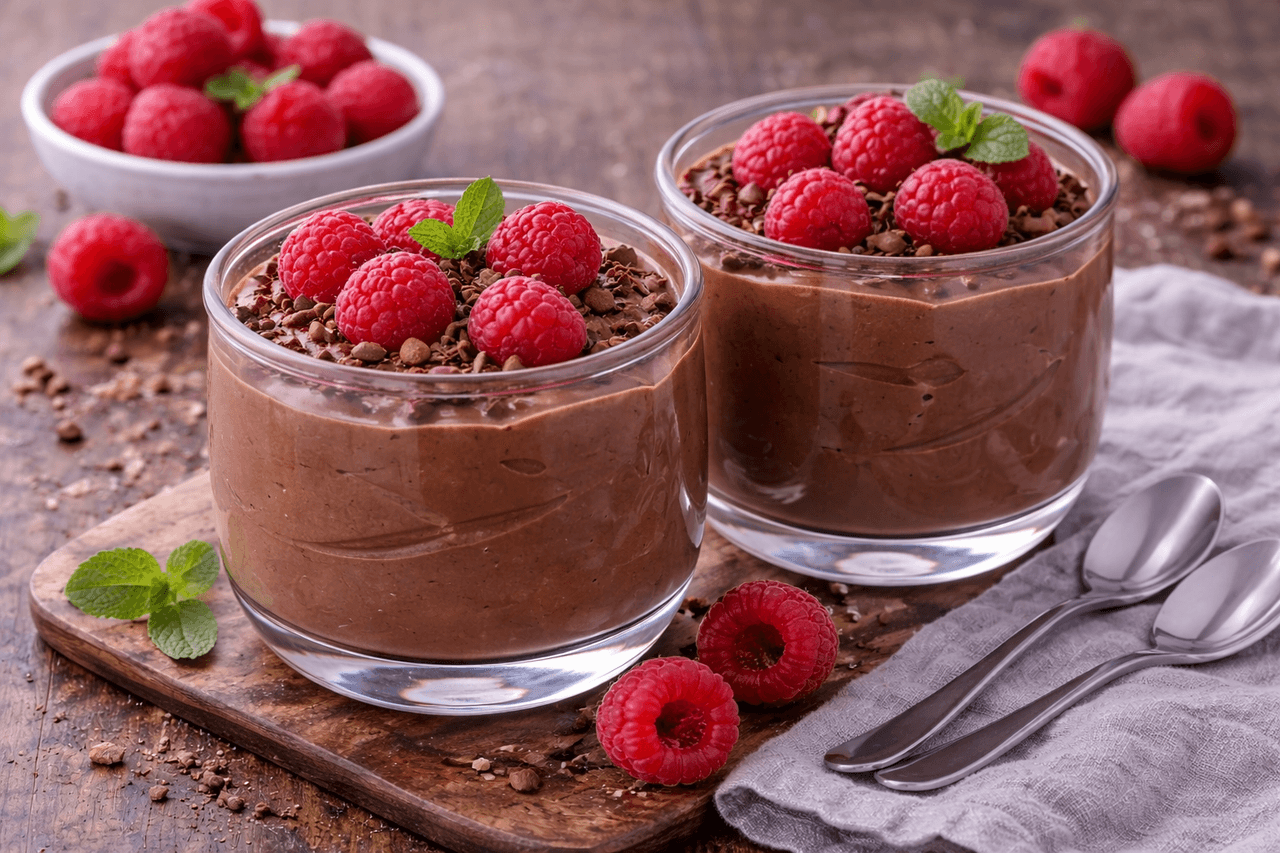 High Protein Skyr-Schoko-Creme mit Himbeeren - High Protein Rezept von Fitness Küche