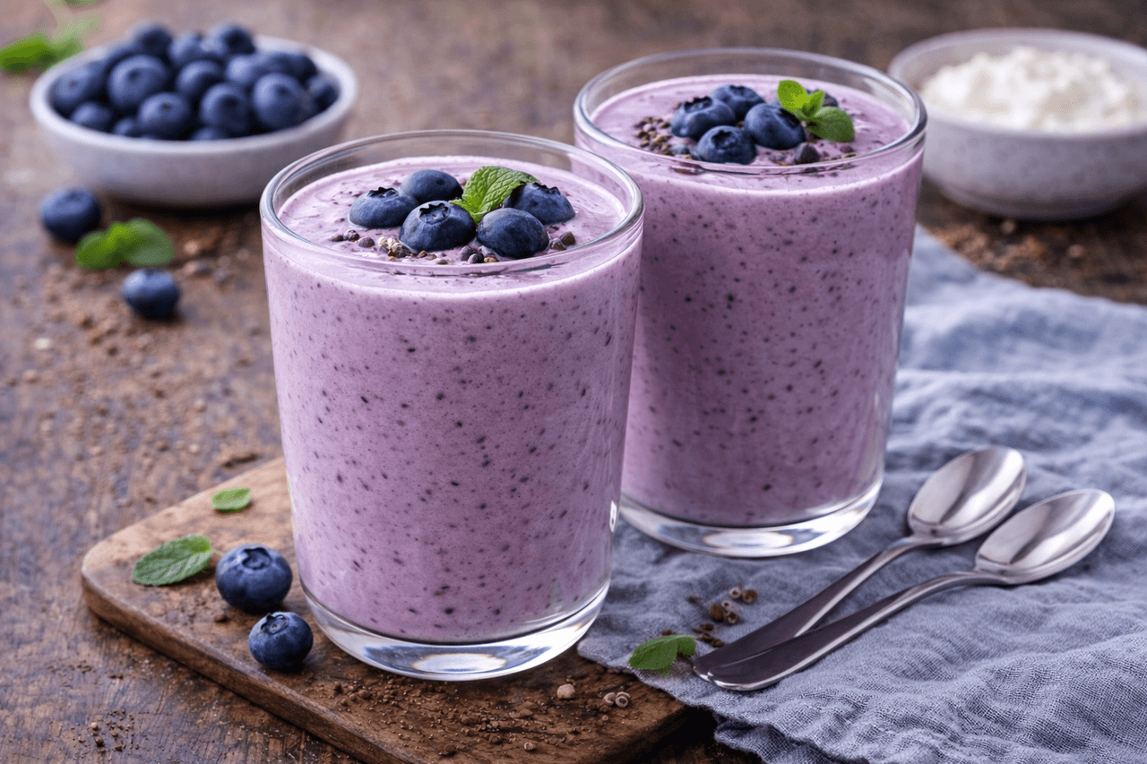 High Protein Heidelbeer-Lassi (leicht) - High Protein Rezept von Fitness Küche