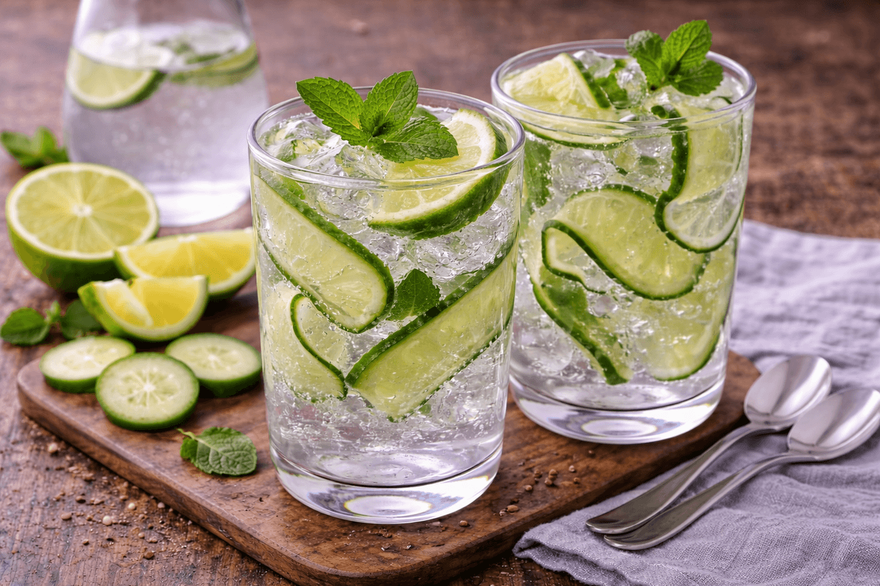 Low Carb Gurken-Limetten-Sprudel mit Minze - High Protein Rezept von Fitness Küche