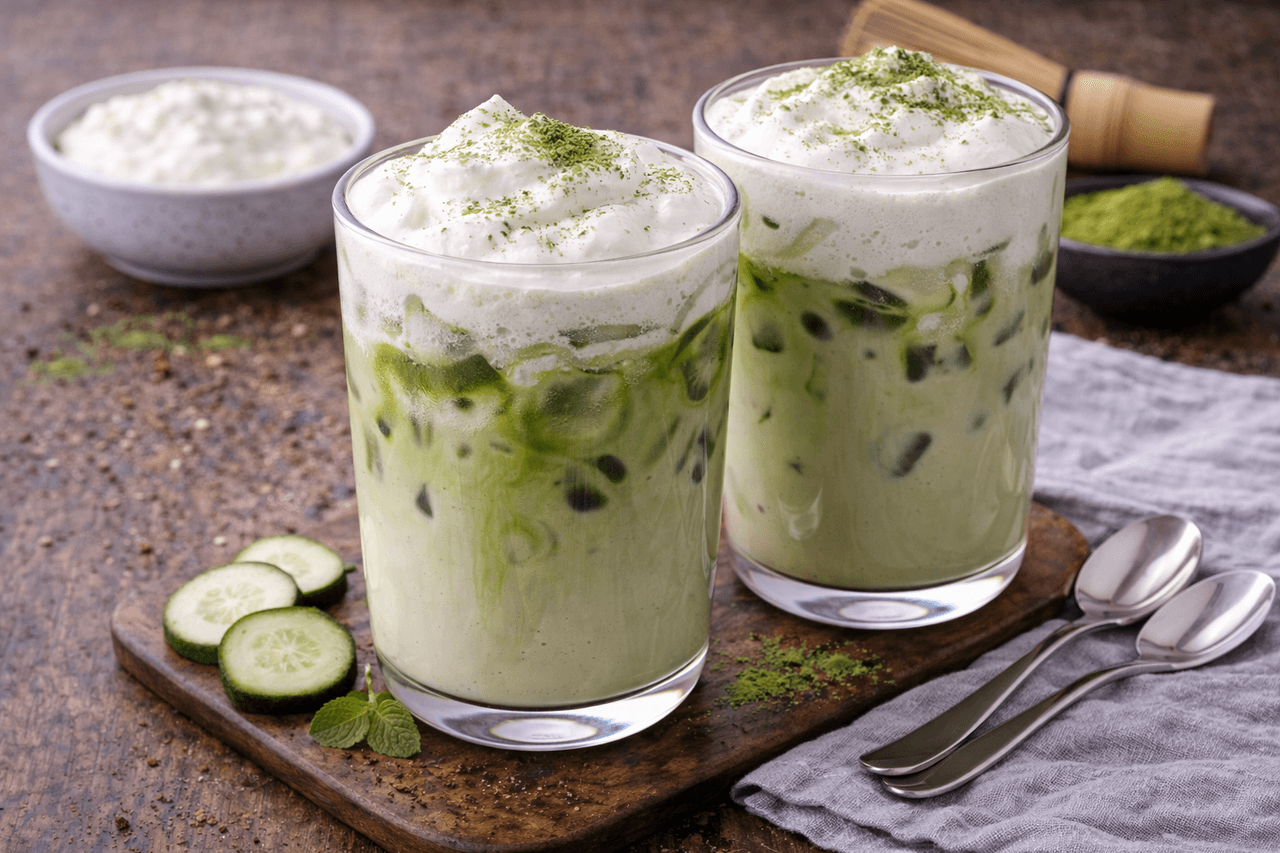 High Protein Iced Matcha-Latte mit Skyr-Schaum - High Protein Rezept von Fitness Küche