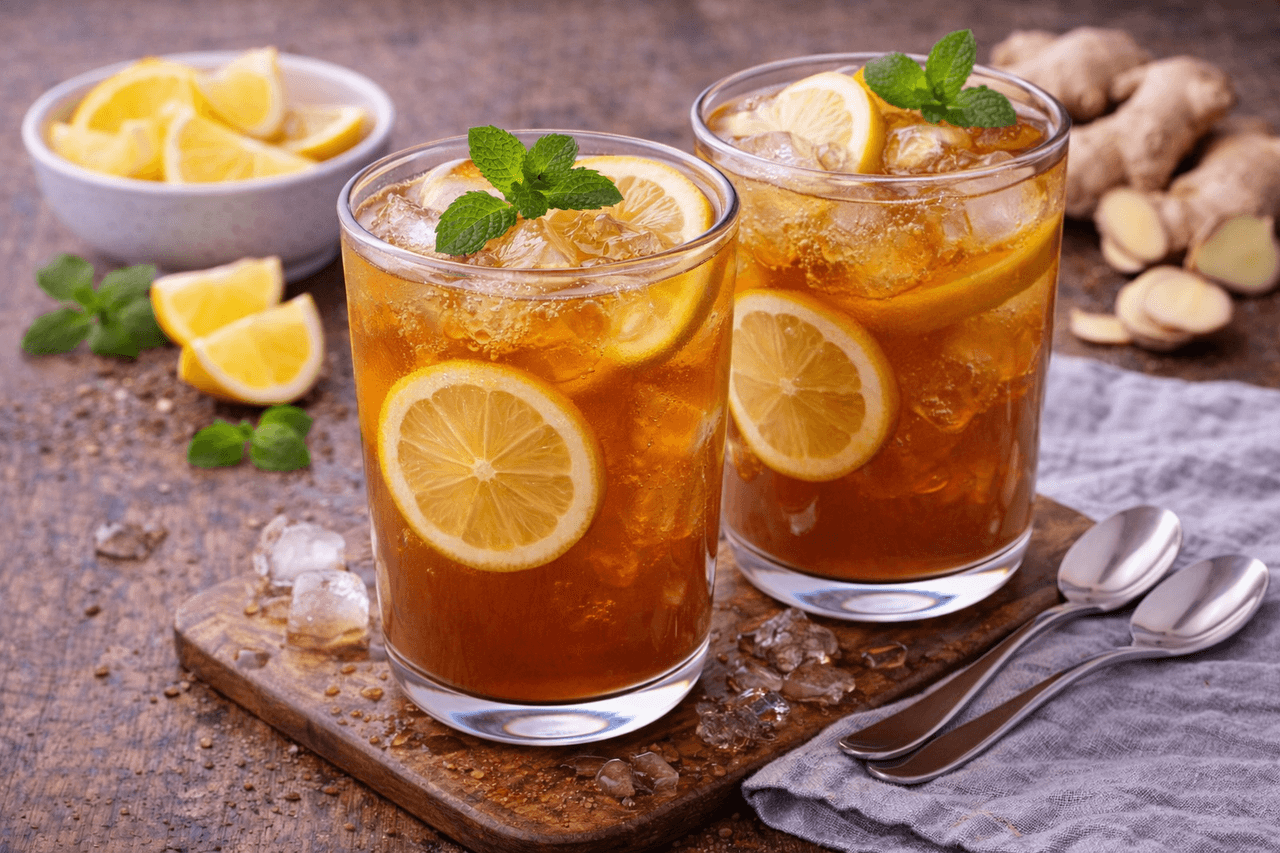 Low Carb Zitronen-Ingwer-Eistee (ohne Zucker) - High Protein Rezept von Fitness Küche