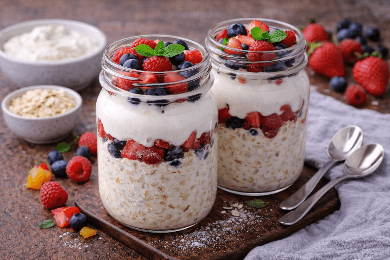 High Protein Overnight Oats mit Skyr & Beeren - High Protein Rezept von Fitness Küche