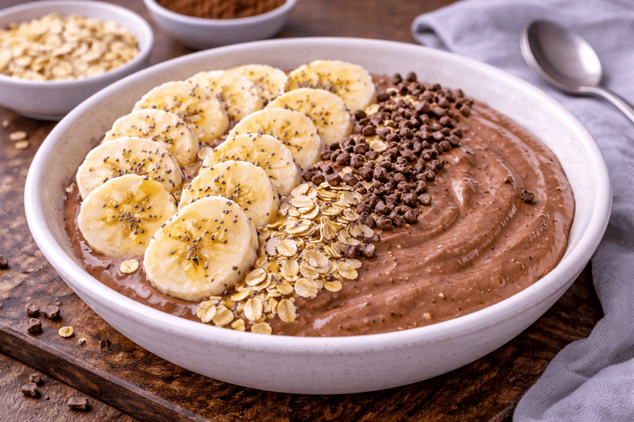 High Protein Frühstücks-Bowl mit Skyr, Banane & Kakao - High Protein Rezept von Fitness Küche