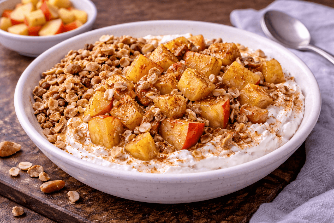 High Protein Quark-Bowl mit Apfel-Zimt & Crunch - High Protein Rezept von Fitness Küche
