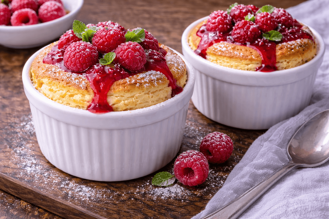 High Protein Ofen-Quark-Soufflé light mit Himbeerkompott - High Protein Rezept von Fitness Küche