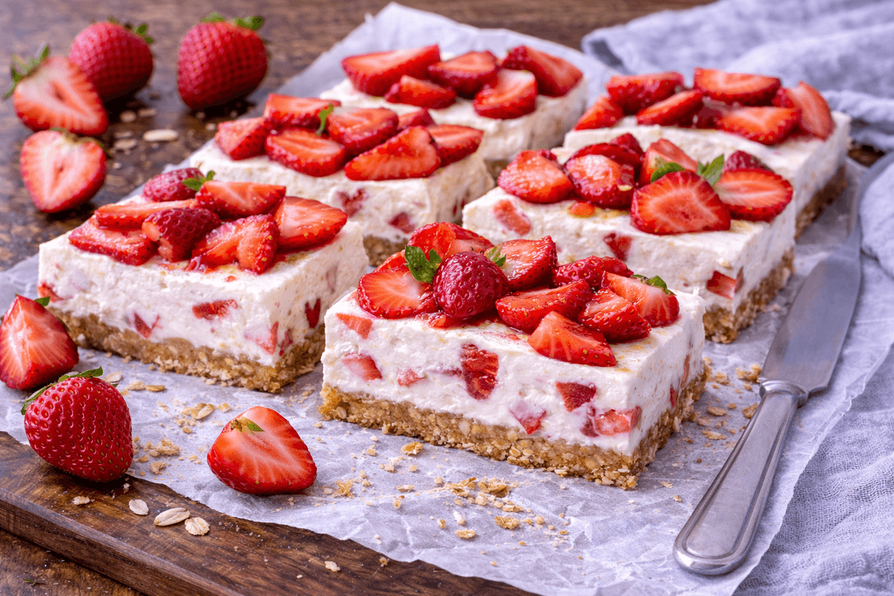 High Protein Erdbeer-Quark-Riegel (Kühlschrank) - High Protein Rezept von Fitness Küche