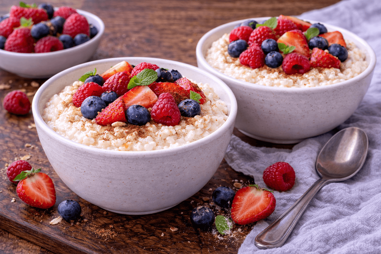 High Protein Milchreis light mit Zimt & Beeren - High Protein Rezept von Fitness Küche