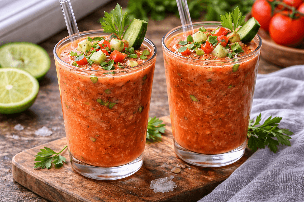 Low Carb Tomaten-Gurken-Smoothie (Gazpacho-Style) - High Protein Rezept von Fitness Küche