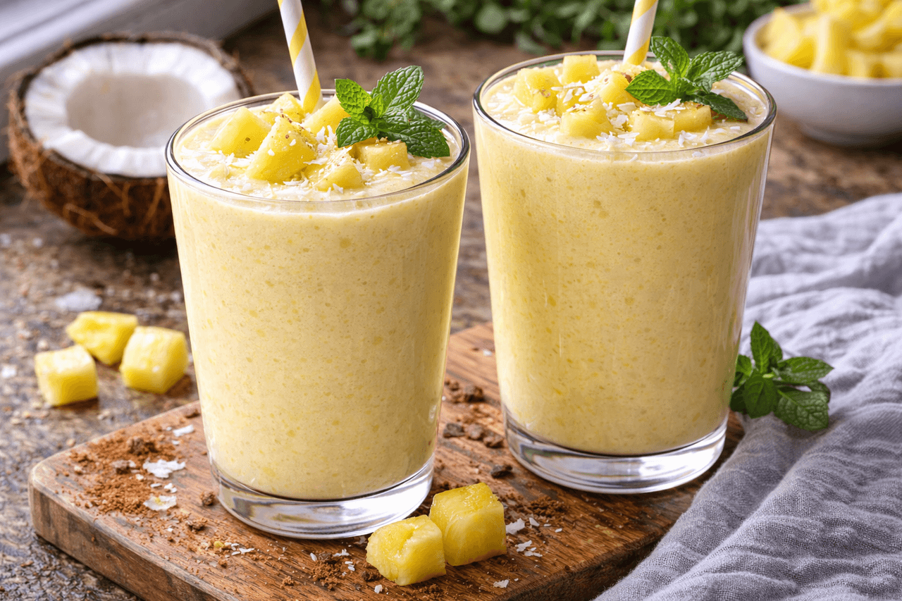 High Protein Ananas-Kokos-Skyr-Smoothie - High Protein Rezept von Fitness Küche
