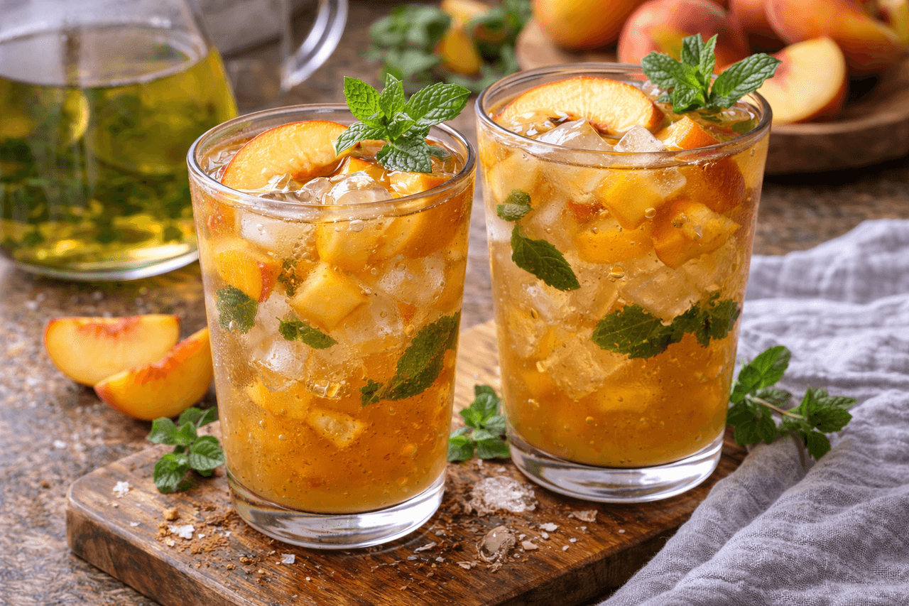 Low Carb Grüner Pfirsich-Eistee (ohne Zucker) - High Protein Rezept von Fitness Küche